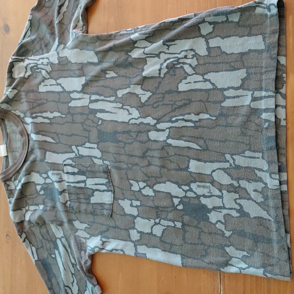 Vtg Treebark Camouflage Mens Single Stitch Small T-Shirt